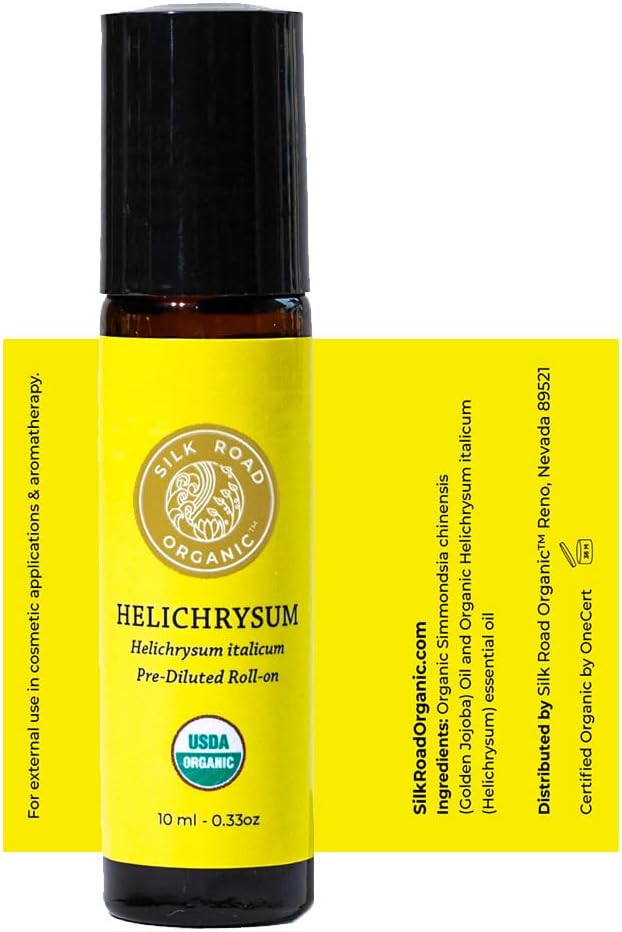 Silk Road Organic Helichrysum Italicum Essential Oil Roll On, 100% Pure USDA Certified Aromatherapy for Skin Vitality & Anti-Aging - 10 ml Roller - Always Pure, Always Organic-Velvo Beauty