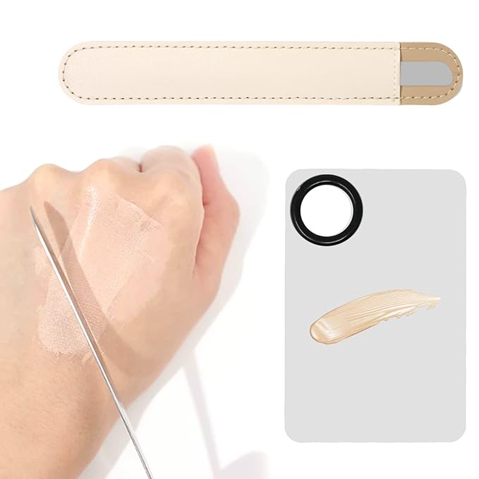 Honbay 1PCS Stainless Steel Makeup Spatula and 1PCS Makeup Mixing Palette with PU Leather Cover for Cosmetic Foundation Pigment Blending-Velvo Beauty