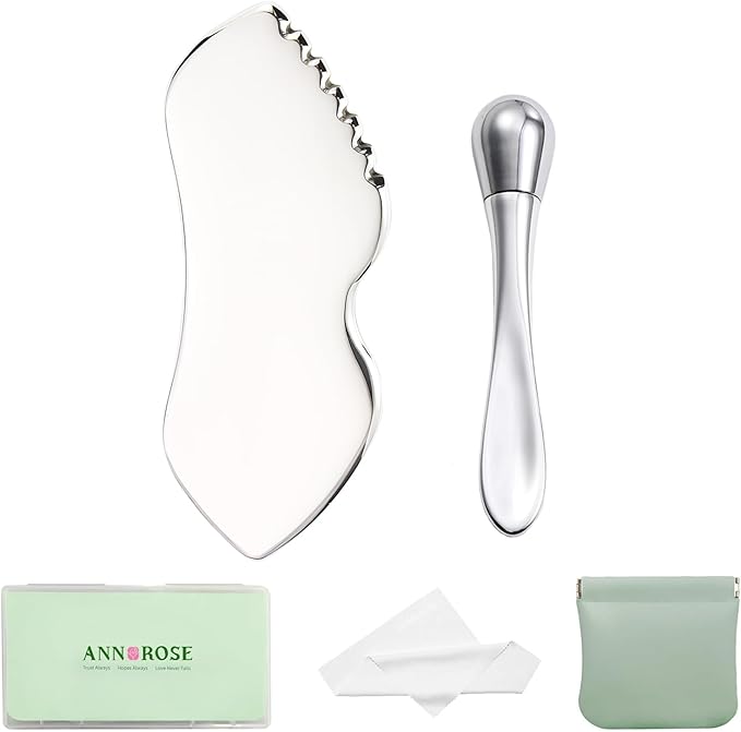 Stainless Steel GuaSha Tool & Eye Cream Applicator Facial Tools, Metal Detail Guasha for Face Neck, Eye Massager Tool, Lymphatic Drainage Face Massage Tool, Skin Care Gift-Velvo Beauty