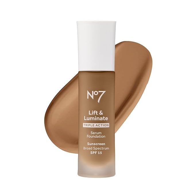 No7 Lift & Luminate Triple Action Serum Foundation - Bamboo - Liquid Foundation Makeup with SPF 15 for Dewy, Glowy Base - Radiant Serum Foundation for Mature Skin (30ml)-Velvo Beauty