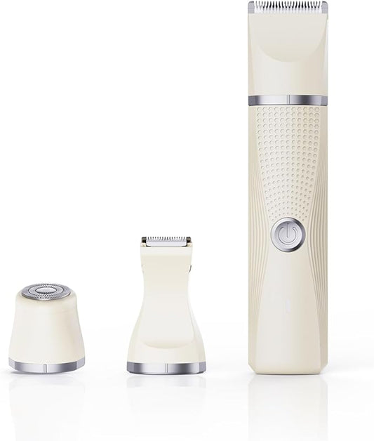 3-in-1 Electric Razor for Women - Waterproof Bikini Trimmer,Rechargeable Electric Shaver for Lady,Pubic Hair Trimmer Women,Personal Trimmer Groomer for Body Hair (Cream, LY-2)-Velvo Beauty