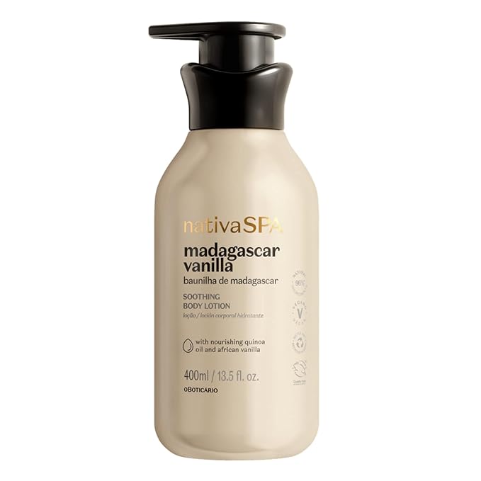 Nativa SPA by O Boticário, Madagascar Vanilla Moisturizing Body Lotion, Fragranced Skin Moisturizer with Purified Quinoa Drops, 13.5 Ounce-Velvo Beauty