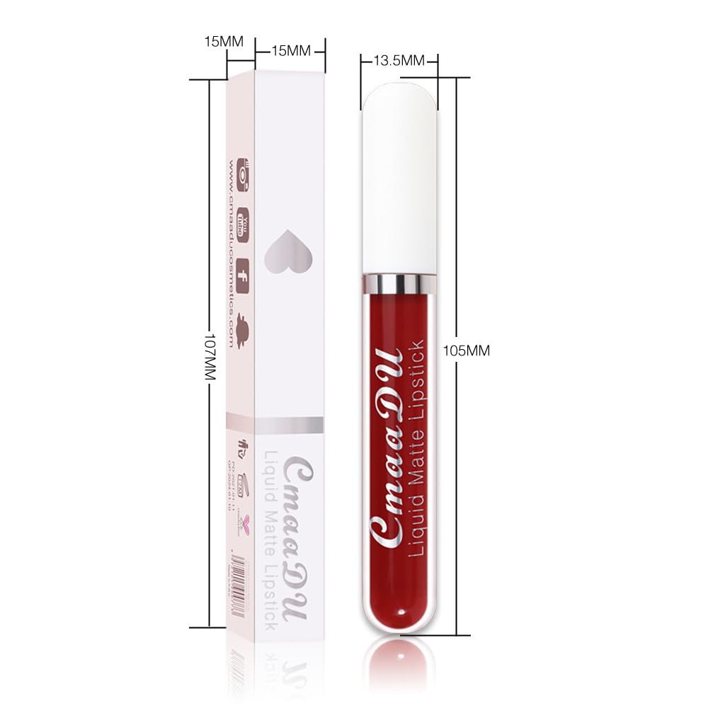 evpct 1Pcs Dark Red Liquid Matte Lipstick Lipgloss Set for Women, labiales mate 24 horas originales matte larga duracion 24 Hour Lipstick Lip Stains Long Lasting Waterproof 24, 16#-Velvo Beauty