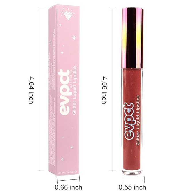 evpct 1Pcs Mauve Red Matte to Glitter Liquid Lipstick Lip Set Kit, Long Lasting Matte Diamond Glitter Lipstick Waterproof, Colorful Sparkly Glossy Metallic Shimmer Sparkle Lip Gloss for Women 02#-Velvo Beauty