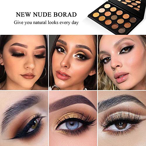 Nude Gold Eyeshadow Palette Natural Naked Smokey Warm Neutral 15 Shades, DE'LANCI Ultra-Blendable High Pigmented Matte Shimmer Matallic Long Lasting Waterproof Eye Shadow Pallet, Travel Size Makeup-Velvo Beauty