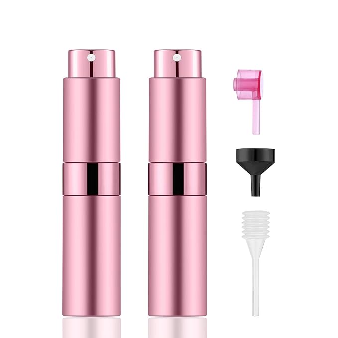 2 PCS/8ml Portable Mini Perfume Atomizer bottles, Empty Refillable Spray Bottle with 3 Types of Refill Tools, Pocket Travel Perfume Sample Bottles(Pink)-Velvo Beauty