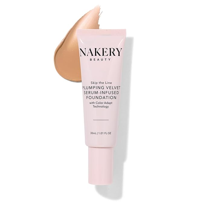 Nakery Full Coverage Foundation for Women - 5 in 1 Plumping Liquid Foundation Makeup - Serum Infused Makeup Foundation Smart Color Adapt with Niacinamide & Hyaluronic Acid for All Skin Types - Light-Velvo Beauty