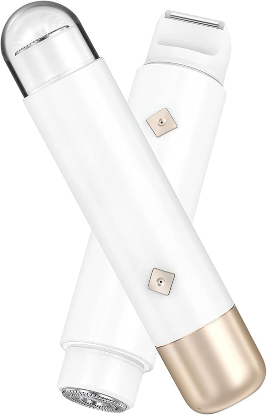Bikini Trimmer for Women - 2 in 1 Electric Body Hair Trimmer for Silky Skin, Cordless Body Shaver for Travel, IPX7 Waterproof & Easy to Clean, Replaceable Ceramic Blade Heads (White)-Velvo Beauty