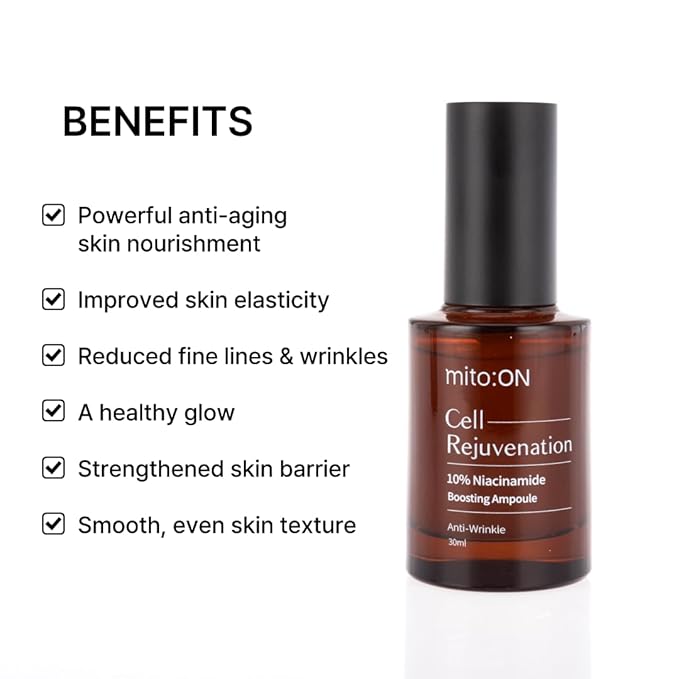 Mito-on Cell Rejuvenation Anti-Aging Serum, 30ml / 1.01 fl.oz –10% Niacinamide, Vitamin B3 and Antioxidants, Centella + EGF for Anti-Aging, Wrinkle Reduction, Pore minimization, Korean Skin Care-Velvo Beauty