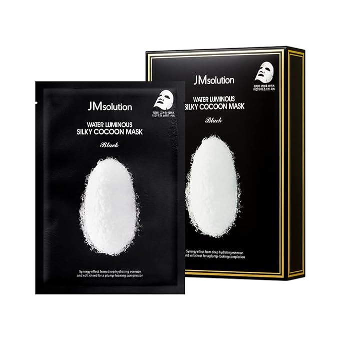 JMsolution Water Luminuous Silky Cocoon Black Mask - Korean Skincare Facial Mask - Silkworm extract amino acid -Nutrition and Moisturization Synergy - 10 sheets for a sensitive skin-Velvo Beauty