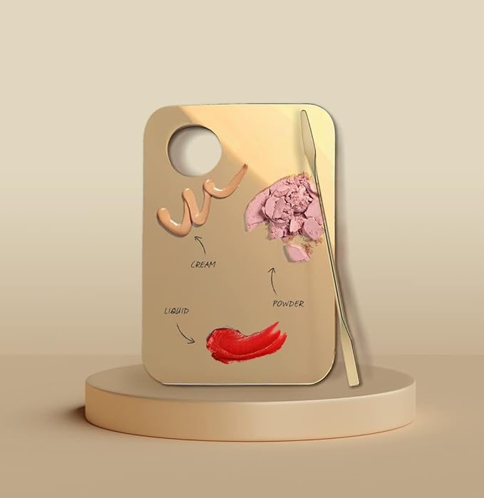 Korean Makeup Mixing Palette with Stainless Steel Picasso Spatula - Acrylic Tray for Foundation and Nail Polish - Luxury Beauty Tool for SFX Makeup & Nail Artists - Gold-Velvo Beauty