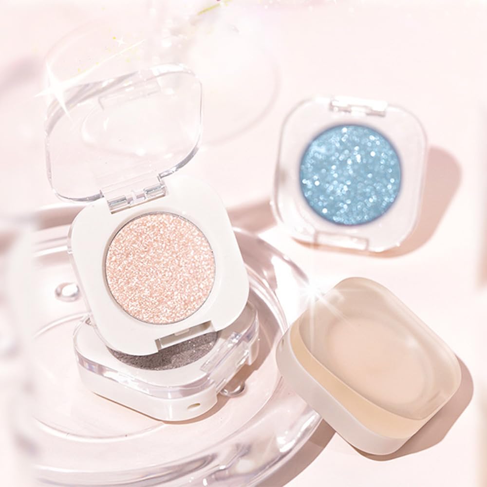 Sheer White Sparkle Eyeshadow Palette for Women, Single Monochrome Eye Shadow Makeup, Shiny Pressed Powder, Blendable Natural sombras para ojos, Holographic,Vegan,Travel -23-Velvo Beauty