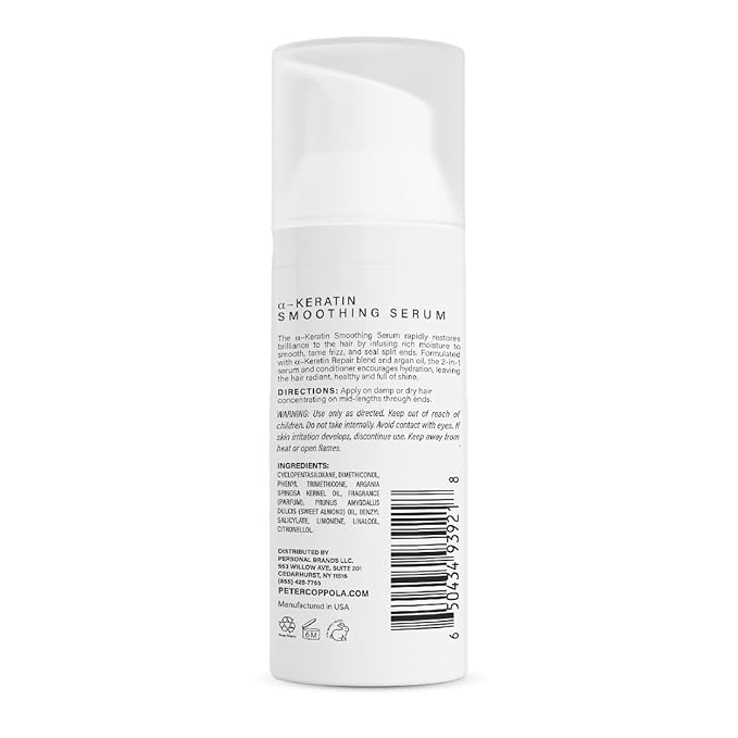Peter Coppola a-Keratin Smoothing Serum - Lightweight Serum Adds Shine & Moisture To Frizzy And Damaged Hair - Hair Repair Serum With Argan Oil Conditions & Hydrates Frizz & Split Ends 1.69 oz-Velvo Beauty