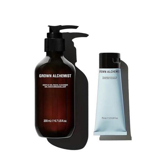 Grown Alchemist Facial Cleanser Set: Polishing Exfoliator (75ml) + Gentle Gel Cleanser (200ml)-Velvo Beauty