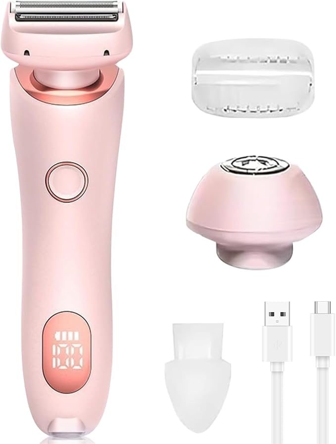 Womens Electric Shaver, 2 in 1 Razor for Women, Wet & Dry Electric Waterproof Razor with LED Display, Cordless Bikini Trimmer for Sensitive Skin, Painless Hair Removal-Velvo Beauty