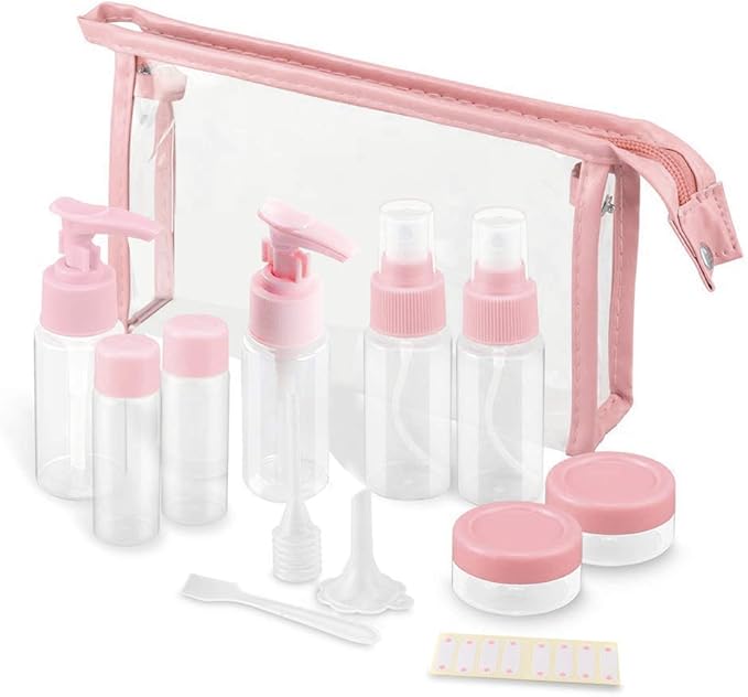 Vitog Travel Bottles Kit, TSA Approved Leak Proof Portable Toiletry Containers Set, Clear PET Flight Size Cosmetic Containers for Lotion, Shampoo, Cream, Soap, Set of 11-Velvo Beauty