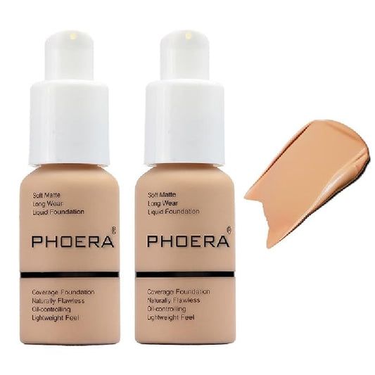 2 Pack PHOERA Foundation 104 Buff Beige Makeup,Full Coverage Foundation for Women and Girls-Velvo Beauty