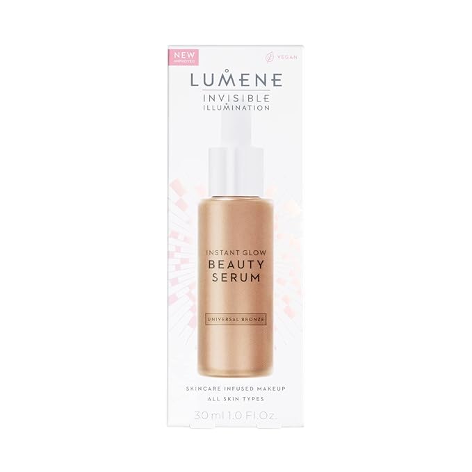 Lumene Invisible Illumination Instant Beauty Glow Serum - Sheer-Coverage Face Makeup + Brightening Serum - Infused with Nordic Algae and Vitamin E for Instant Radiance - Universal Bronze (30ml)-Velvo Beauty