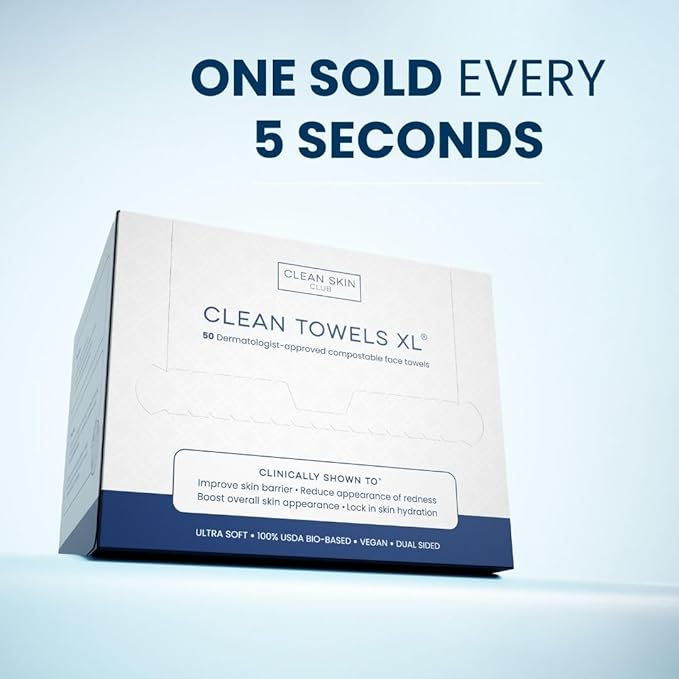 Clean Skin Club Clean Towels XL™, USDA Certified 100% Biobased Dermatologist Approved Face Towel, Disposable Makeup Remover Dry Wipes, Facial Wash (4 pack)-Velvo Beauty