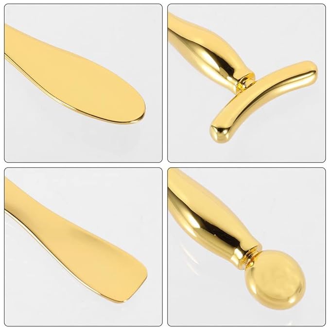Metal Eye Face Cream Applicator Stick and Mini Cosmetics Spoon Spatula, Zinc Alloy Makeup Spoon Metal Eye Facial Massager for Facial Cosmetic Face Cream (Gold)-Velvo Beauty