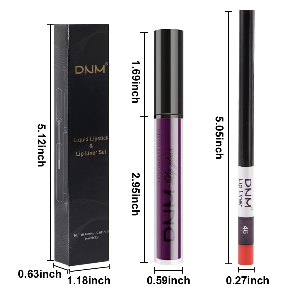 evpct 2Pcs Dark Deep Purple Matte Liquid Lipstick Lip Gloss Stain and Retractable Lip Liner Makeup Set for Women Long Lasting Waterproof 24 Hours Lipstick labial mate larga duracion 24 46#-Velvo Beauty