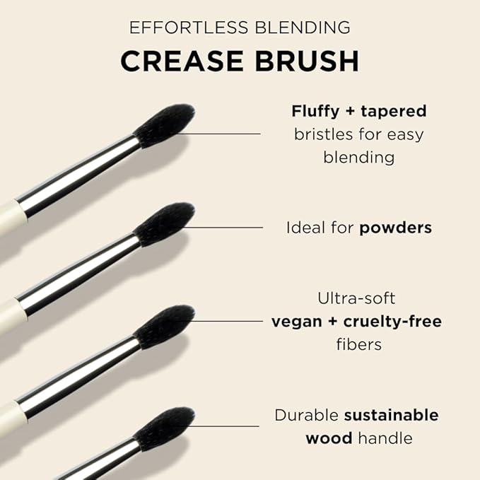 HALEYS Crease Eyeshadow Brush, Medium Fluffy Tapered Brush, Soft, Easy Blending Makeup Tool, Seamless, Multi-tasking Makeup Brush for Cream and Powder, High-end Synthetic Bristles, Vegan + CF-Velvo Beauty