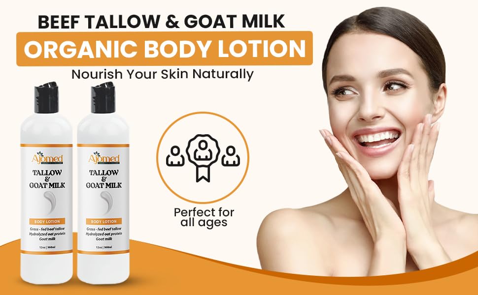 Grass Fed Beef Tallow & Goat Milk Body Lotion for Sensitive Skin, Organic Tallow Lotion - Soothes Dry Patches, Goat Milk Moisturizer - Handmade Tallow Body Lotion (Lavender Vanilla, 12 Oz)-Velvo Beauty