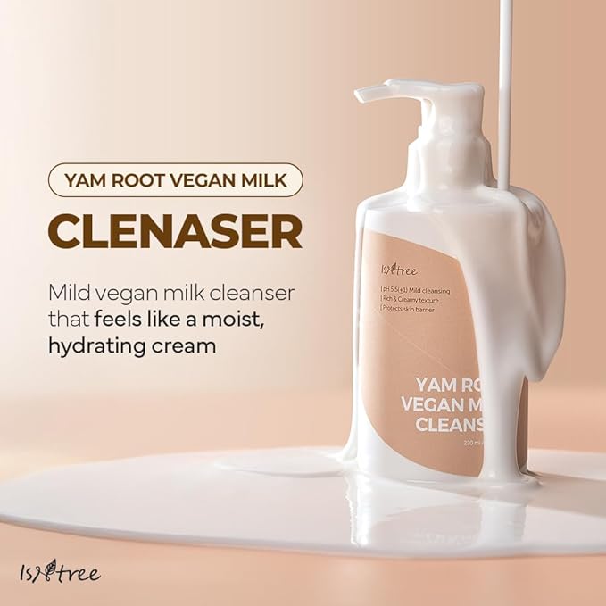 IsNtree Yam Root Vegan Milk Cleanser 220ml, 7.43 fl.oz | Korean Facial Cleanser for Sensitive Skin | Rich & Creamy Texture | Hydrating & Mild | Vegan & Cruelty-Free Skincare-Velvo Beauty