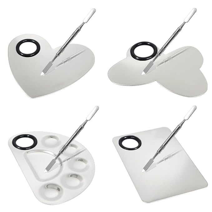 4 Pack Makeup Mixing Palette with Spatula, Stainless Steel Cosmetic Palette, Makeup Foundation Mixing Palette, Makeup Metal Mixing Tray for Makeup Nail Art Accessories-Velvo Beauty