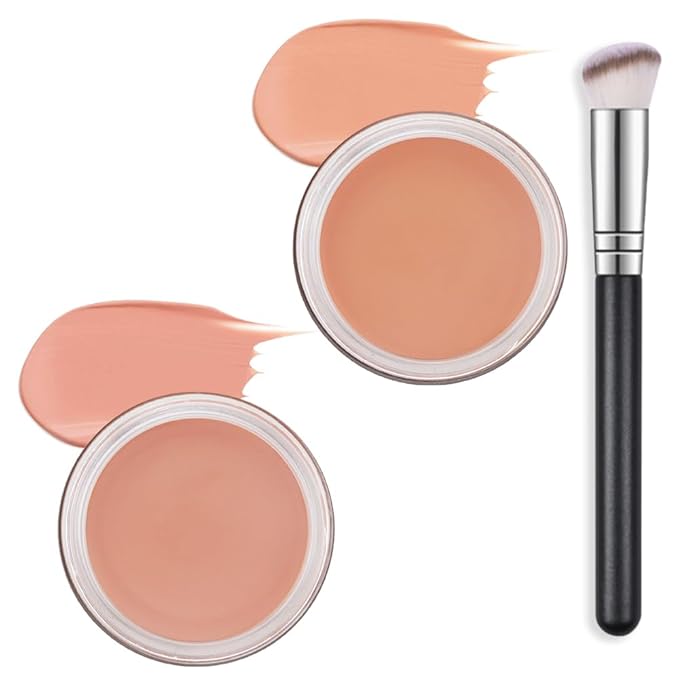 Kaely 2Pcs Pot Concealer Full Coverage Set,under Eye Brightener Concealer for Conceals Dark Circles,Waterproof Foundation Face Makeup Brush Kit,Color Correcting Concealer,05+06-Velvo Beauty