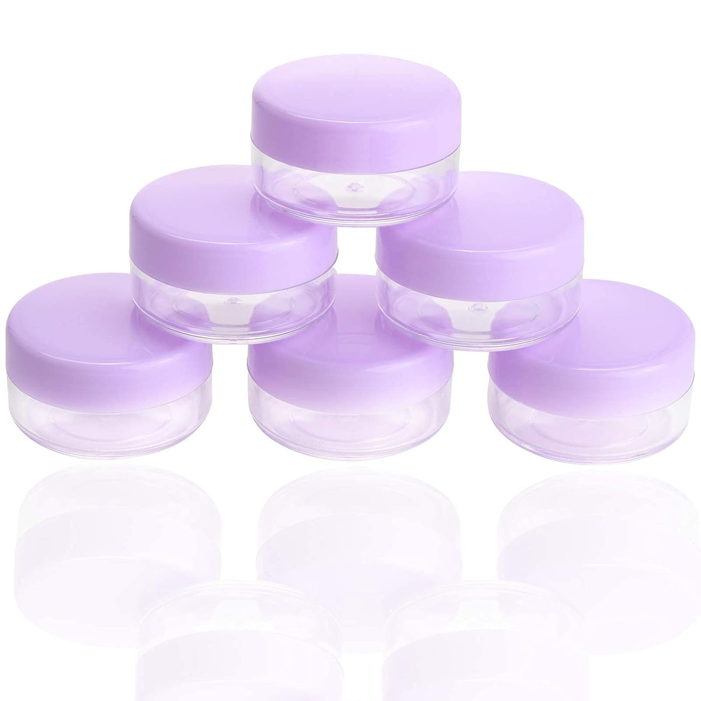 Refillable Cosmetic Sample Jars - 100 Pack 10g (0.35oz) Purple Small Travel Containers with Lids + 10 Mini Makeup Spatulas - BPA Free-Velvo Beauty