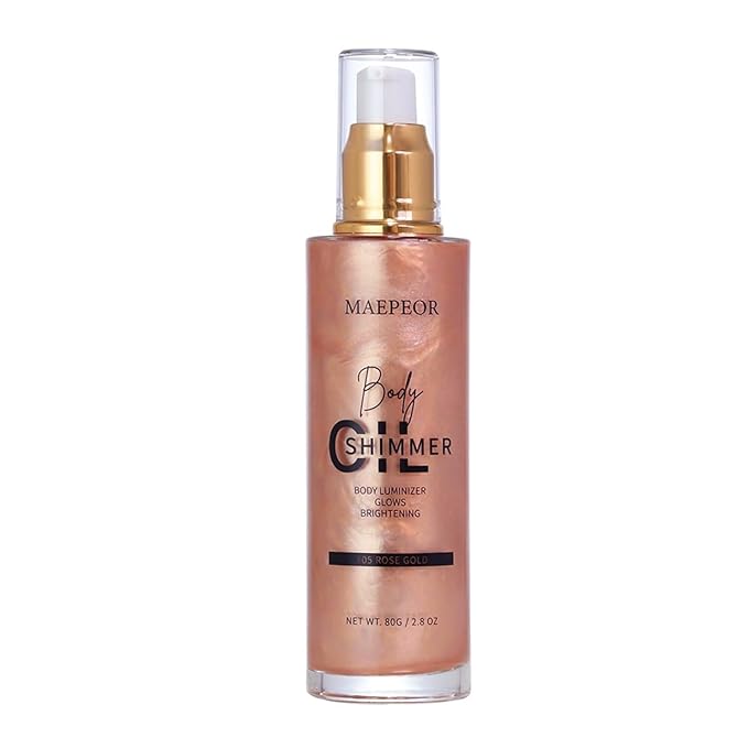 MAEPEOR Shimmer Body Luminizer 5 Colors Moisturizing Glow Illuminator Smooth and Non-sticky Summer Body Highlighter For Face & Body (80ML, 05 Rose Gold)-Velvo Beauty