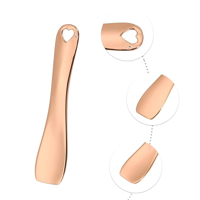VOCOSTE 3 Pcs Makeup Spatula Mini Spoon, Eye Cream Massage Sticks Beauty Scoop, for Facial Cosmetic Face Cream, Heart Shape 2.36"x0.49", Rose Gold Tone-Velvo Beauty