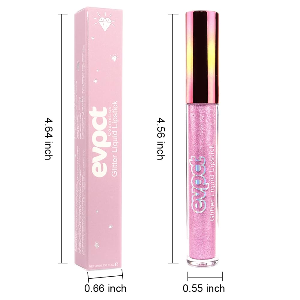 evpct 1Pcs Pink Glitter Metallic Shimmer Diamond Lipstick Lip Gloss for Women Long Lasting Waterproof, Light Bright Rose Pink Sparkle Glitter Matte Liquid Lipstick Lip Makeup Kit, 09#-Velvo Beauty
