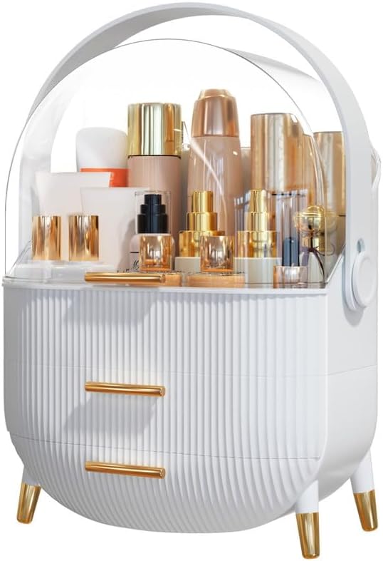 Makeup Organizer Skincare Organizers - Cosmetic Display Cases with Transparent Cover, SkinCare Organizers for Bathroom Countertop, Bedroom Vanity Desk, Lipstick Organizer, White-Velvo Beauty