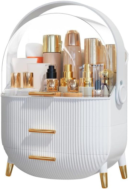Makeup Organizer Skincare Organizers - Cosmetic Display Cases with Transparent Cover, SkinCare Organizers for Bathroom Countertop, Bedroom Vanity Desk, Lipstick Organizer, White-Velvo Beauty