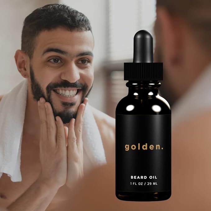 Golden Grooming Co. Beard Oil for Men - Nourishing & Organic Beard Moisturizer - Organic Oil for Beard Growth - All-Natural Formula with Vitamin E - Smooth and Soft Beard - 1 fl oz-Velvo Beauty