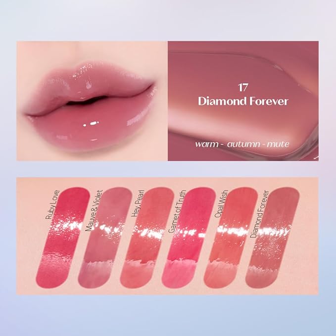 ETUDE Over Glowy Lip Stain Tint #17 Diamond Forever | Non-Sticky Vegan Lip Tint | Moisturized & Long-lasting Lip Gloss | Daily Tint for Dry Lips, Korean Makeup, K-beauty, Perfect for Gift-Velvo Beauty