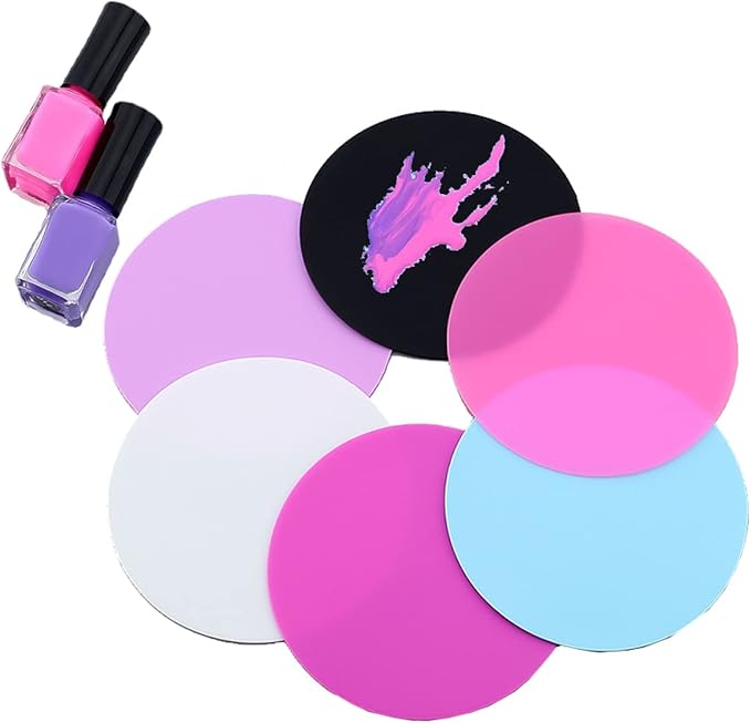 8 Sheets Silicone Round Shape Nail Art Painting Gel Palette Nail Polish Mixing Plate Foundation Lipstick Palette Cosmetic Palette Paint Drawing Color Dish Manicure Nail DIY Tool-Velvo Beauty