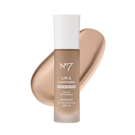No7 Lift & Luminate Triple Action Serum Foundation - Calico - Liquid Foundation Makeup with SPF 15 for Dewy, Glowy Base - Radiant Serum Foundation for Mature Skin (30ml)-Velvo Beauty