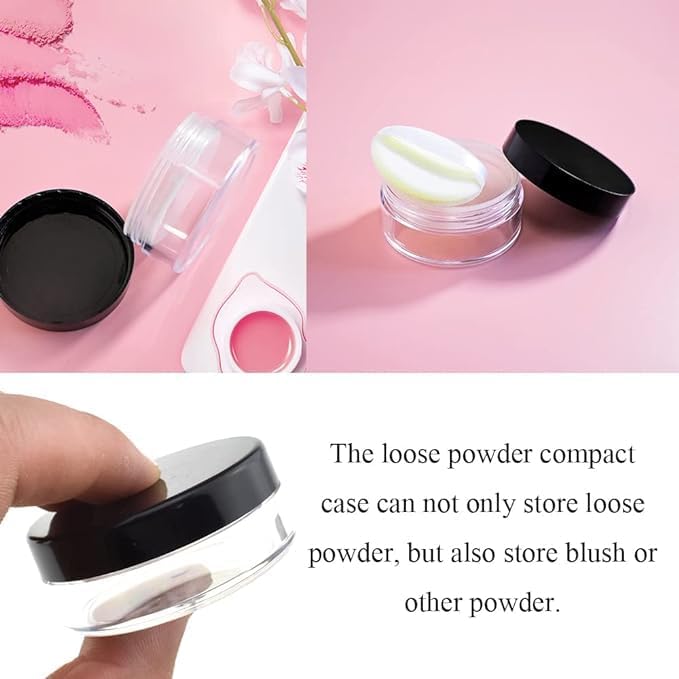 HAHIYO 2P 10ml/0.34oz Plastic Empty Travel Powder Container Small Loose Powders Compact Case Makeup Cosmetic Jar Refillable Powders Box No Leak Powder Holder with Rotatable Sifter and Black Screw Lid-Velvo Beauty
