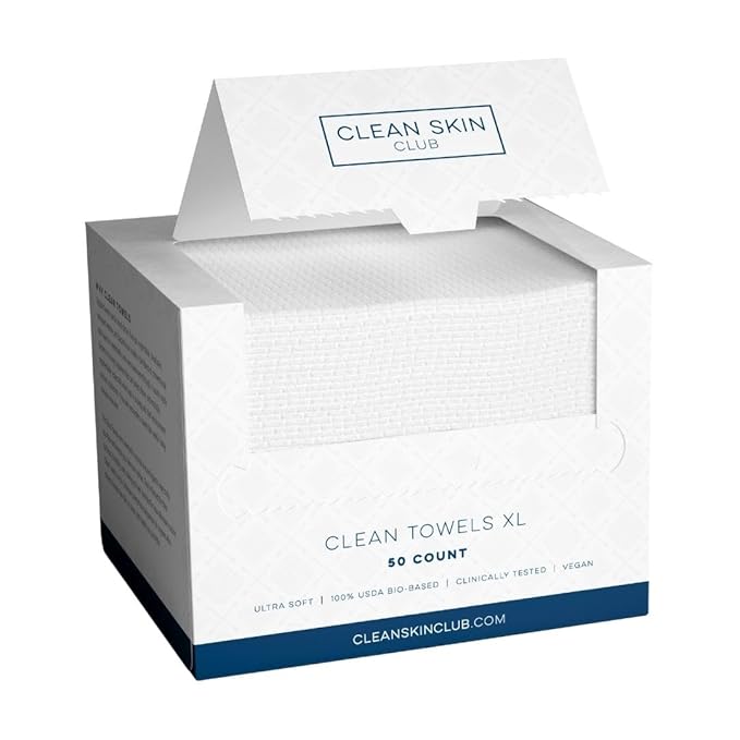 Clean Skin Club Clean Towels XL, 100% USDA Biobased Dermatologist Approved Face Towel, Disposable Clinically Tested Face Towelette, Facial Washcloth, Makeup Remover Dry Wipes, 100 ct, 2 pack-Velvo Beauty