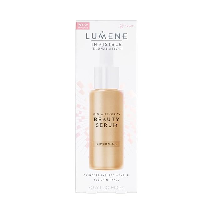 Lumene Invisible Illumination Instant Beauty Glow Serum - Sheer-Coverage Face Makeup + Brightening Serum - Infused with Nordic Algae and Vitamin E for Instant Radiance - Universal Tan (30ml)-Velvo Beauty