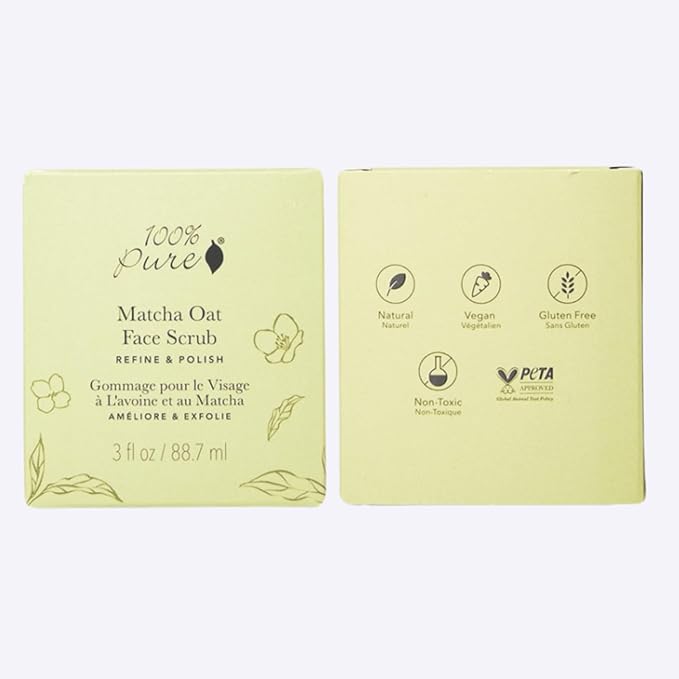 100% PURE Matcha Oat Face Scrub Facial for Glowy Radiant Skin Exfoliator & Pore Minimizer Natural Skincare for Women & Men, Vegan - 3 oz-Velvo Beauty