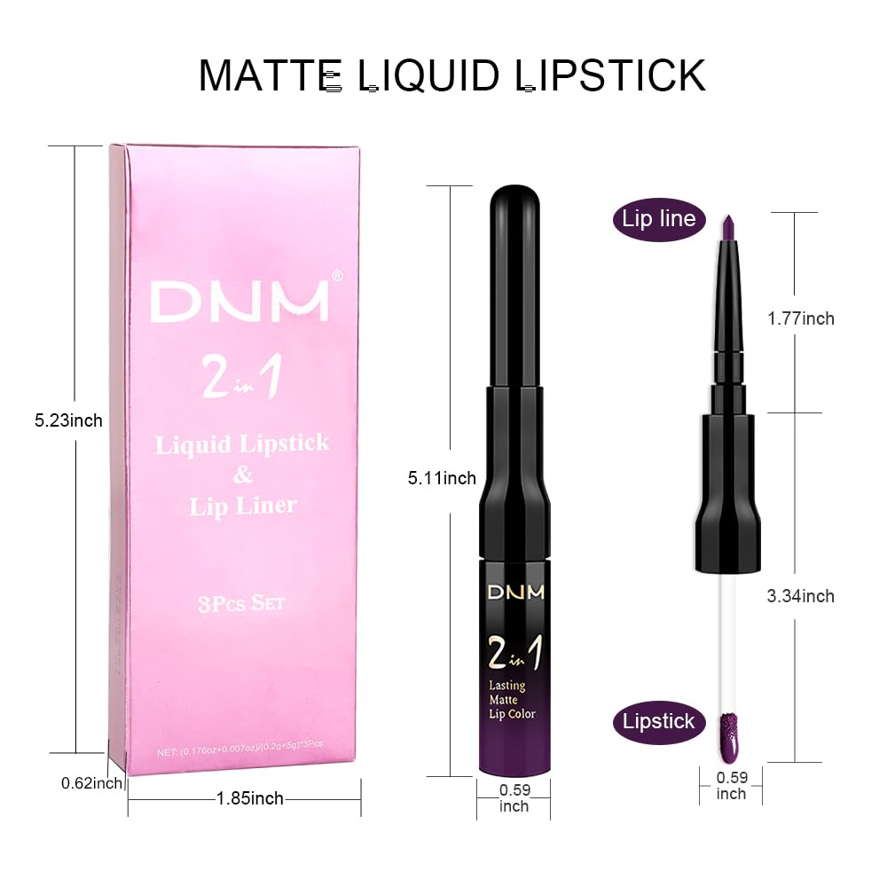 evpct 3Pcs Dark Black Green Purple Matte Lip Liner and Liquid Lipstick Lip Stain Sets for Women Long Lasting Waterproof, 24 Hours Goth Lipstick labiales matte mate larga duracion listip 24 hours, 19#-Velvo Beauty