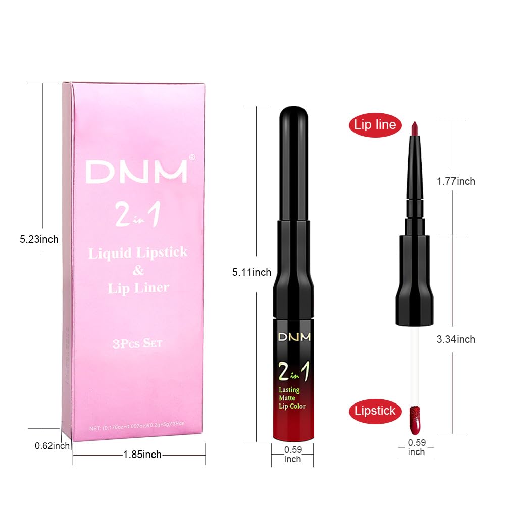 evpct 3Pcs Dark Red Orange Fire Red Matte Lip Liner & Liquid Lipstick Stain Makeup Set for Women, Lip Liner Stain Long Lasting Waterproof Smudge Proof, Cruelty Free Lip Makeup 24 hours original labios-Velvo Beauty