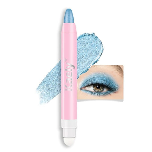 Kaely 2in1 Cream Eye Shadow Brightener Sticks for Eyes, Pencil Eyeshadow Applicator Stick Waterproof Pigmented, Eye Shadow Palette Highlighter Makeup, sombras para ojos, 10 Sky Blue Shimmer-Velvo Beauty