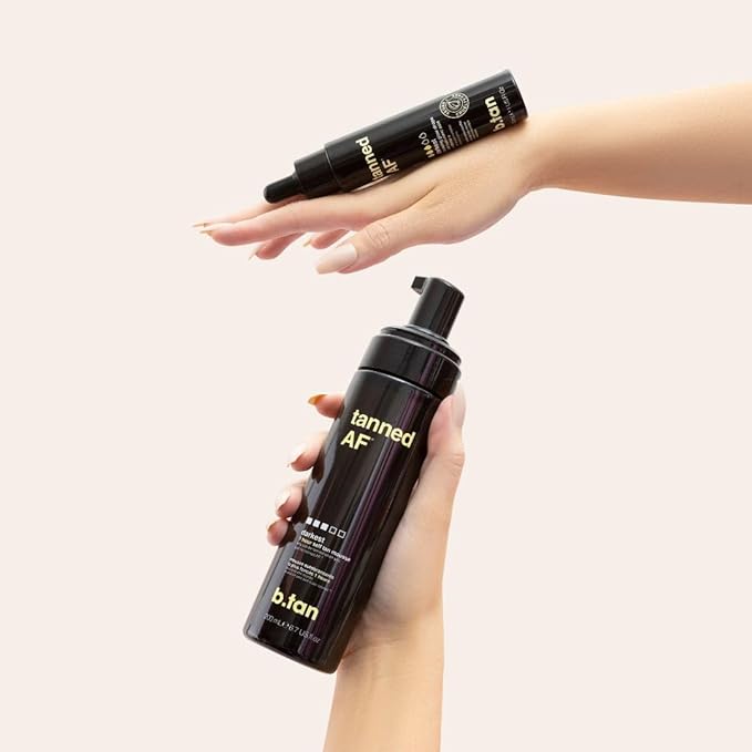 b.tan Dark Self Tanner Mousse | Get Tanned - Best, 1 Hour Express Sunless Tanning Foam, No Fake Tan Smell, Ultra Dark Bronzing Glow, Face & Body, Vegan, Cruelty Free, 6.7 Fl Oz-Velvo Beauty