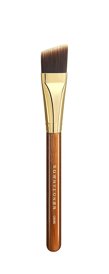 Desert Oak Series Angled Foundation Brush - 20mm Thin Contour Head for Cream/Stick Foundation, Precision Buffing & Detailing, Bubinga Handle & Brass Ferrule (CM 185)-Velvo Beauty