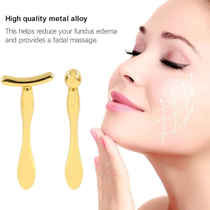 Metal Eye Face Cream Applicator Stick and Mini Cosmetics Spoon Spatula, Zinc Alloy Makeup Spoon Metal Eye Facial Massager for Facial Cosmetic Face Cream (Gold)-Velvo Beauty